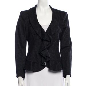 Armani Collezioni Wool Ruffled Peplum Cardigan